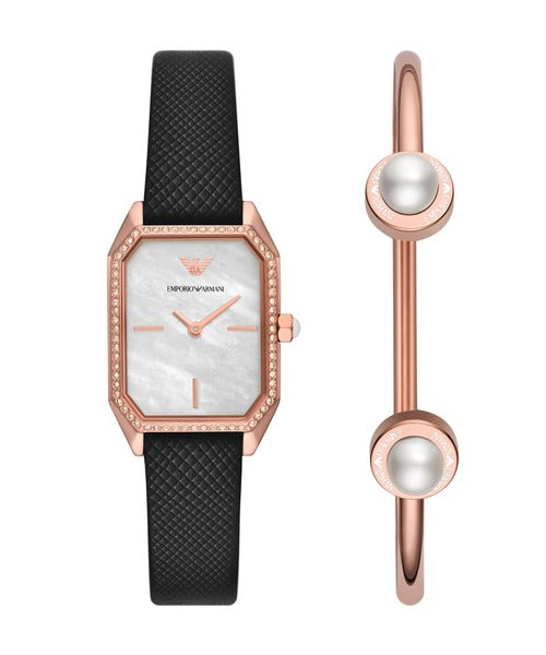 Emporio Armani Gianni T Bar Quartz Mother of Pearl Dial Blue Leather Strap Watch For Women - AR11466 - Image 6
